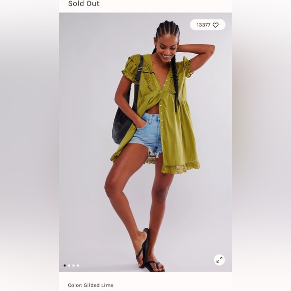 Mustard Yellow Lace Trim Button-Front Dress Free People Sun-kissed Mini Dress - Picture 6 of 13